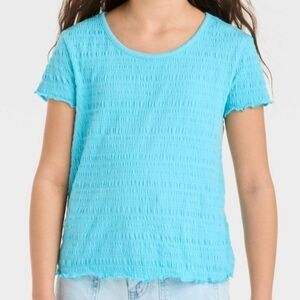 Cat & Jack Girls Short Sleeve Textured T-Shirt Light Turquoise L (10-12)